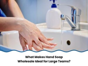 Close-up of a person washing hands under running water with liquid soap, ideal for hand soap wholesale supply setups