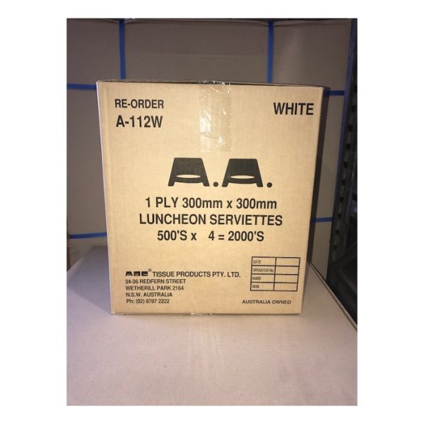 Abc serviette luncheon 1ply white 300mmx300mm 2000's a-112w | ac cleaning supplies