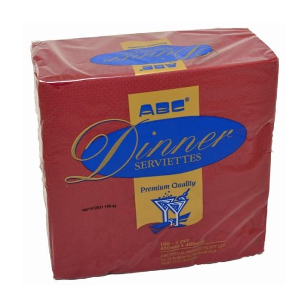 Abc serviette dinner 2ply red 400mmx400mm 1000's d-216r | ac cleaning supplies