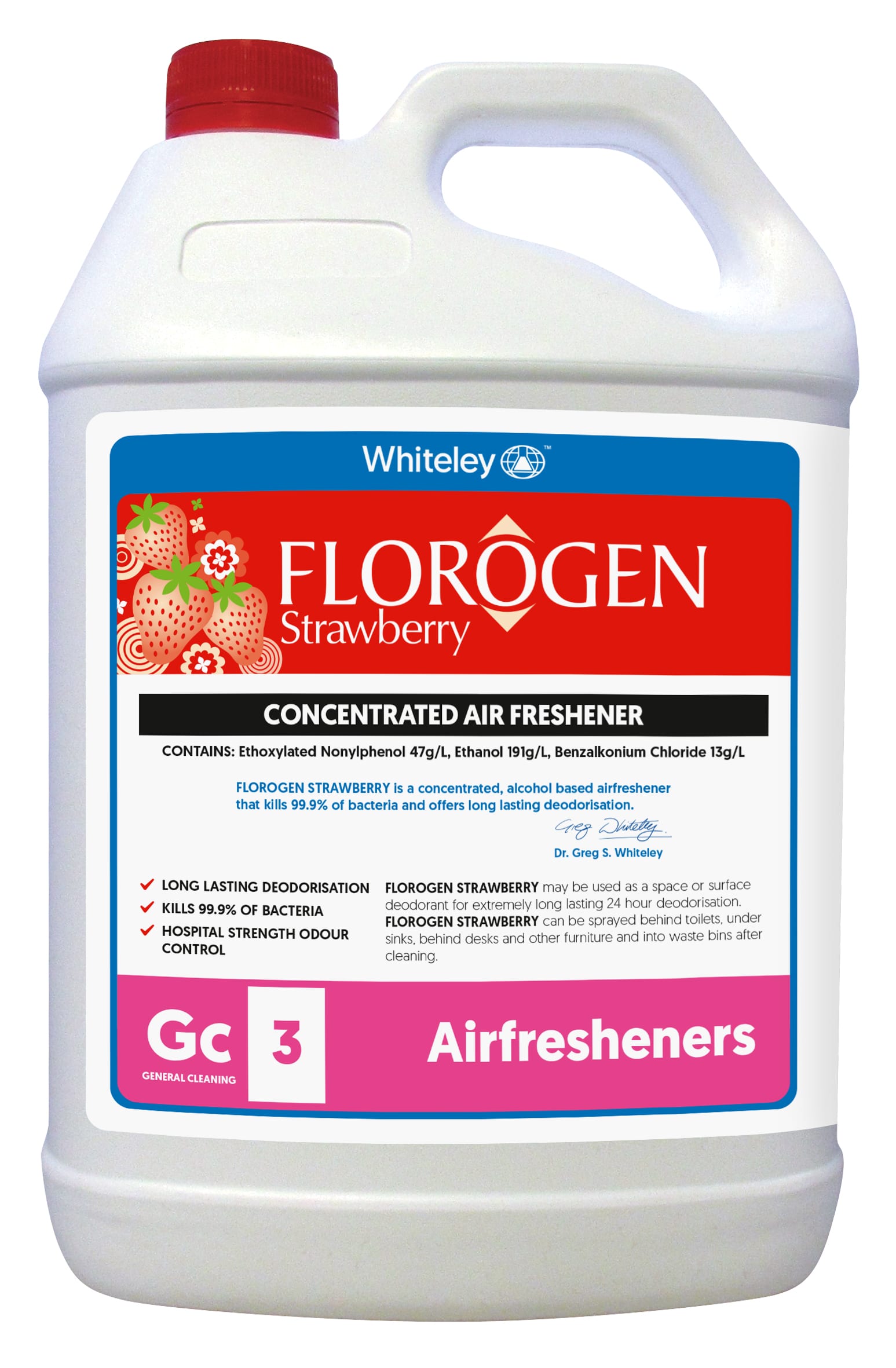 Whiteley florogen strawberry air freshener 5l 060072 | ac cleaning supplies