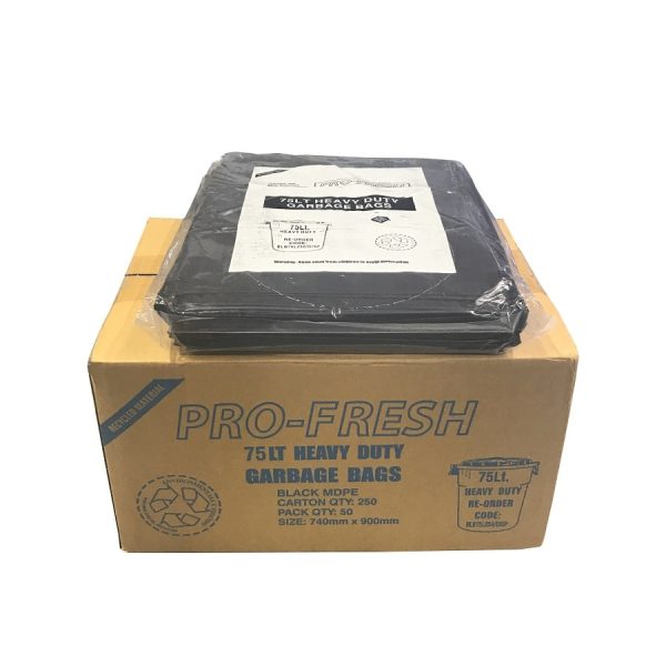 Garbage bag black 75l 250ctn ld-blb75l250disp | ac cleaning supplies
