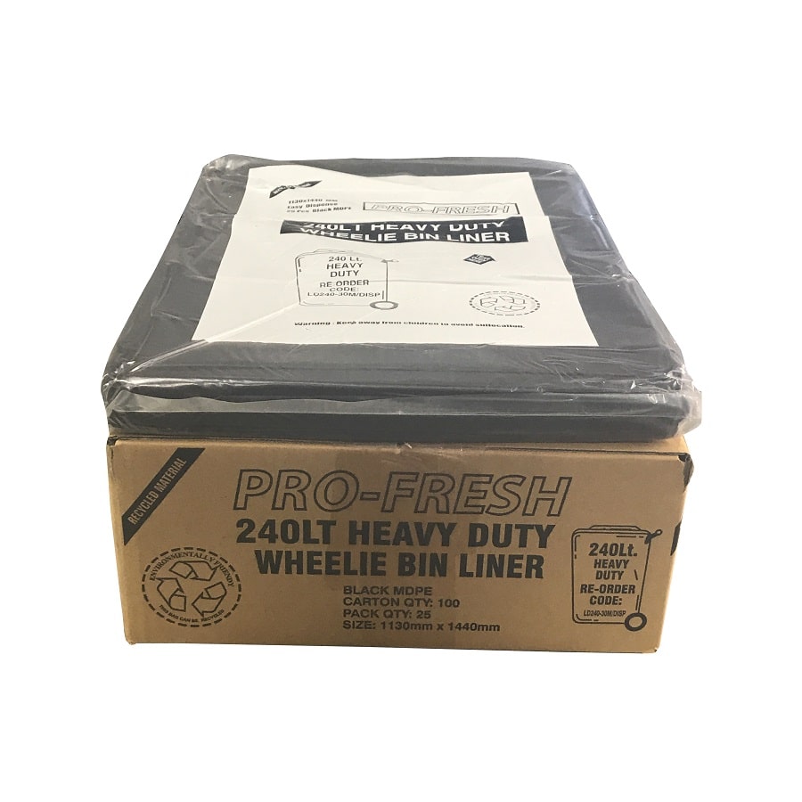 Garbage bag black heavy duty 240l 100ctn ld240-30m | ac cleaning supplies
