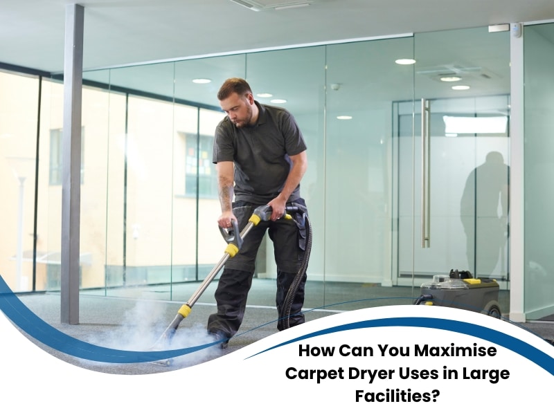 Technician demonstrating Carpet Dryer Uses in a large commercial facility.